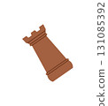 Flat cartoon chess rook piece for boardgame strategy sticker. Sticker design for chess hobby and fun table games. Great skill, leisure, and playful activities. 131085392
