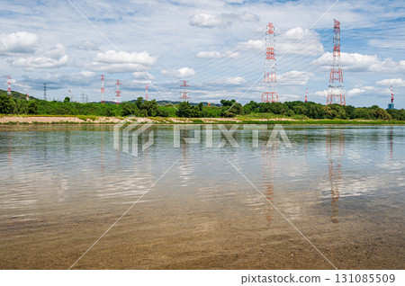 Yodo River scenery: View from Hirakata City on the left bank to Takatsuki City on the right bank, Osaka Prefecture 131085509