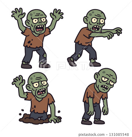 Cartoon zombie green skin tattered shirt dark pants scary walking rising isolated Cartoon zombie green skin tattered shirt dark pants scary walking rising isolated 131085548