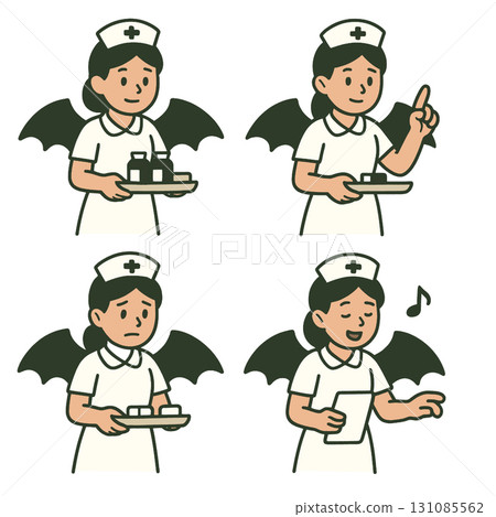 Nurse cartoon wing female uniform tray medicine emotion healthcare worker illustration 131085562