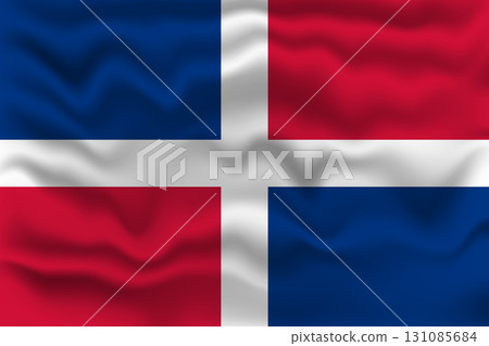 Detailed illustration of the Dominican Republic flag, waving in the wind. 131085684