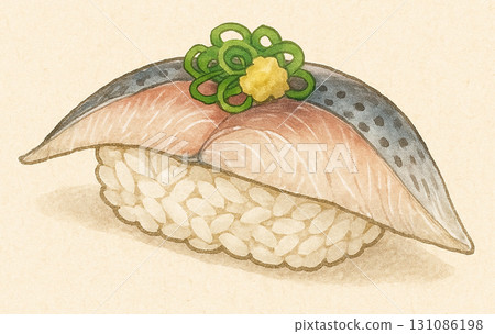 Illustration of horse mackerel nigiri sushi (1 piece) Illustration of horse mackerel nigiri sushi (1 piece) 131086198