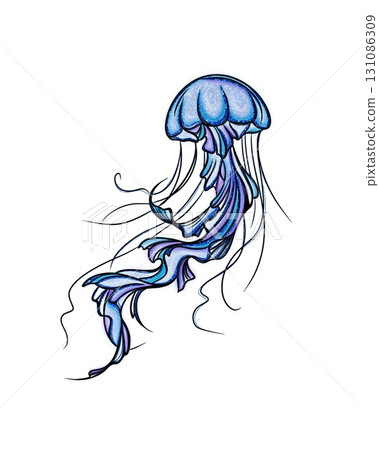 jellyfish with style hand drawn digital painting illustration jellyfish with style hand drawn digital painting illustration 131086309