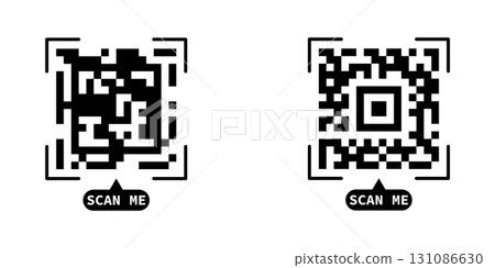 Two QR Codes Ready for Scanning Vector Illustration. QR Codes with "Scan Me" Prompts. Two QR Codes Ready for Scanning Vector Illustration. QR Codes with "Scan Me" Prompts. 131086630
