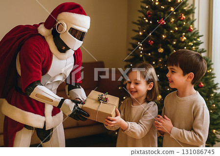 A futuristic scene: Robot Santa appears 131086745