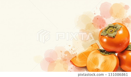 Delicious watercolor illustration of persimmon Delicious watercolor illustration of persimmon 131086861