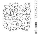 Cute cats in various poses - line drawing silhouettes 131087270