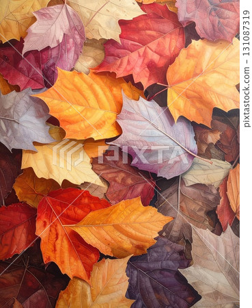 AI Image: Colorful Fallen Leaves Background 131087319