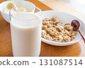 Soy milk and oatmeal granola breakfast image Soy milk and oatmeal granola breakfast image 131087514