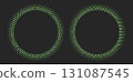 Green halftone frames, retro circle borders, round pattern with dots, radial disco luxury design element. 131087545