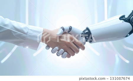 AI 影像：人類與機器人握手的特寫 131087674