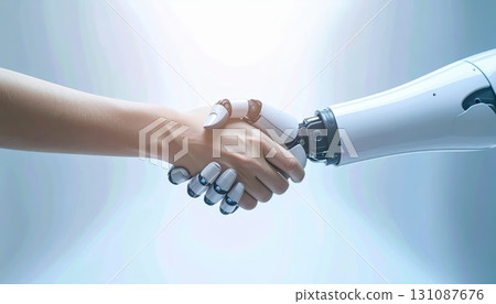 AI 影像：人類與機器人握手的特寫 131087676