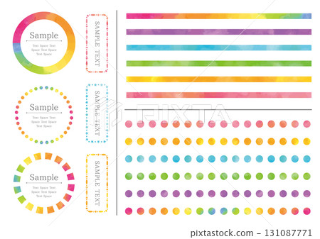 一組 6 個彩色水彩紋理框架和線條 131087771