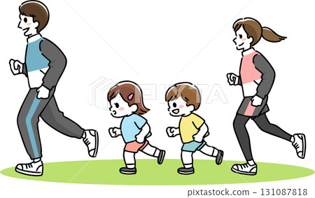 一家人跑步的插圖 一家人跑步的插圖 131087818