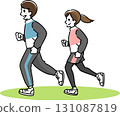 Illustration of a man and woman jogging Illustration of a man and woman jogging 131087819