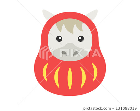 Illustration of a white horse character wearing a Daruma costume | Year of the Horse material 131088019