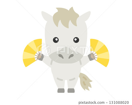 Illustration of a white horse character holding a fan | Year of the Horse material 131088020