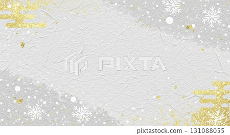 Japanese paper texture background with gold leaf and snowflakes | Perfect for winter events and New Year's cards Japanese paper texture background with gold leaf and snowflakes | Perfect for winter events and New Year's cards 131088055