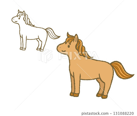 Horse illustrations: line and color set 131088220