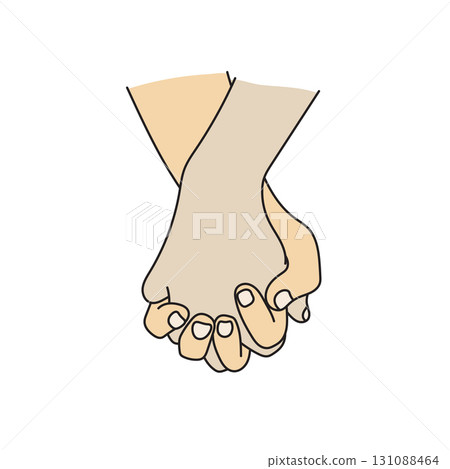 Two people holding hands with caring illustration vector hand drawn with black lines 131088464