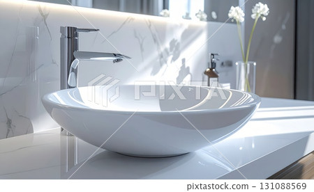 《AI圖片》乾淨的白色底座洗臉盆 《AI圖片》乾淨的白色底座洗臉盆 131088569