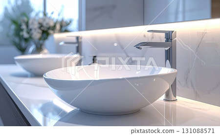 《AI圖片》乾淨的白色底座洗臉盆 《AI圖片》乾淨的白色底座洗臉盆 131088571