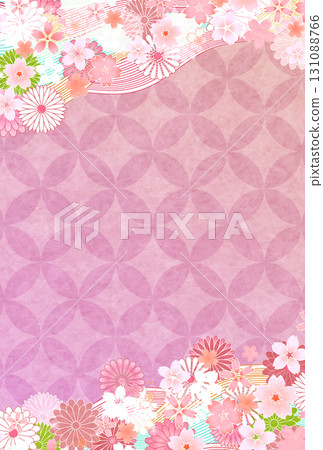 櫻花、菊花、日式圖案、新年賀卡背景 131088766