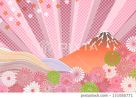 Mt. Fuji Japanese pattern New Year's card background Mt. Fuji Japanese pattern New Year's card background 131088771