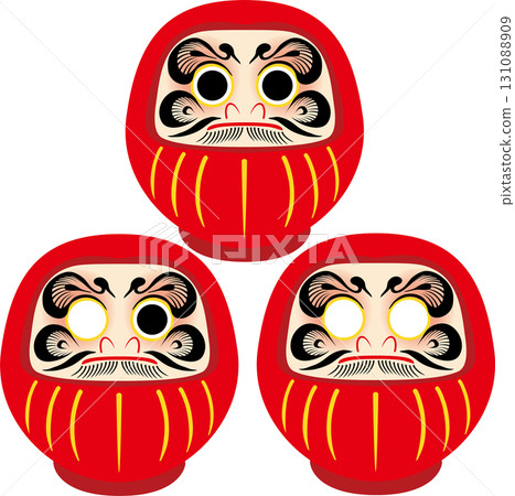 一組紅色達摩娃娃。考試、及格、幸運符、新年、日式。向量插圖素材 131088909