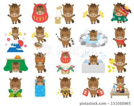 各種場景中的馬角色插圖集 | 馬年素材 131088965