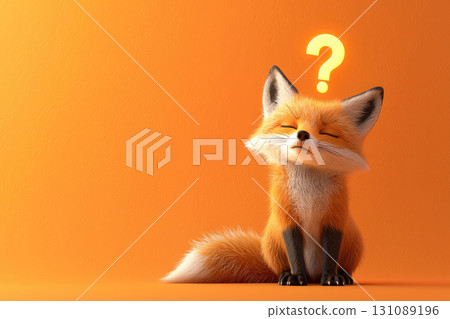Stylish fox with questioning expression against orange background Stylish fox with questioning expression against orange background 131089196
