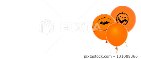 Orange Halloween motif balloons for festivities, isolated, PNG 131089366