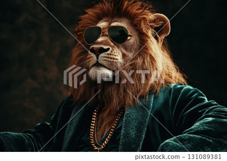 Majestic Lion in Luxurious Velvet Robe Majestic Lion in Luxurious Velvet Robe 131089381