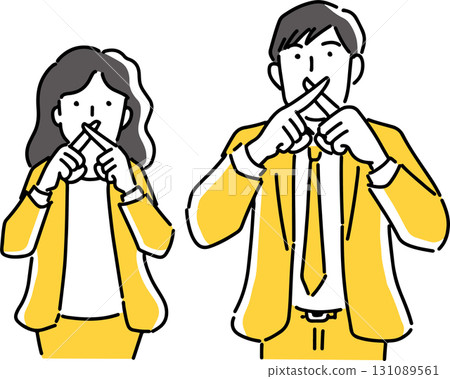 擺出不說話姿勢的男女 擺出不說話姿勢的男女 131089561