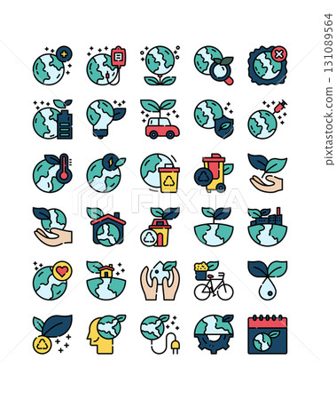 set of world environment, filled outline icon 131089564