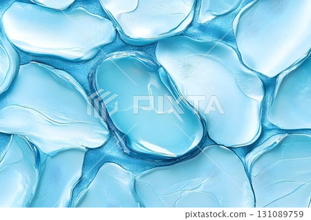 Light Blue Cosmetic Cream Swatches on a Shimmering Surface, Clos 131089759