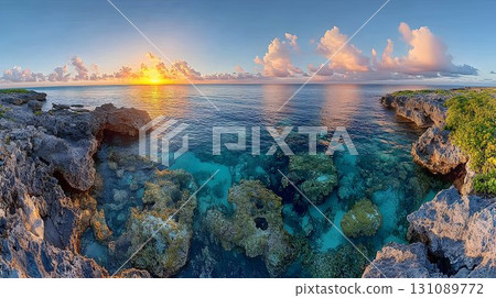 Serene Sunrise Over Coastal Rocks and Crystal Clear Waters 131089772