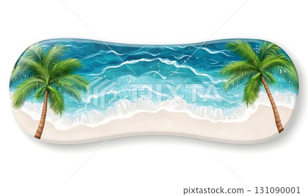 Artistic Beach Scene with Palm Trees and Ocean Waves on a Curved Artistic Beach Scene with Palm Trees and Ocean Waves on a Curved 131090001