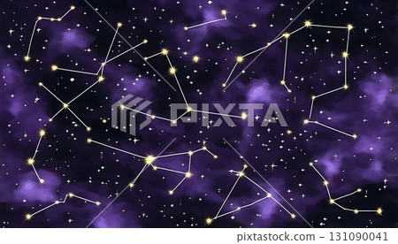 Celestial Map: Golden Constellations Gleaming Against a Deep Vio 131090041