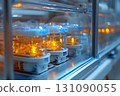 Illuminated Laboratory Equipment with Blue and Orange Tones, Det 131090055