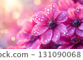 Dew-Kissed Pink Flower Blossom with Bokeh Background in Soft Lig 131090068
