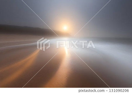 Soft sunrise seascape pastel colors tranquil beach scene blurred water 131090206