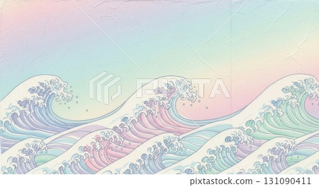 柔和多彩的波浪圖案日式流行設計 131090411