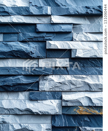 [AI image] Blue-based stone exterior wall 131090444