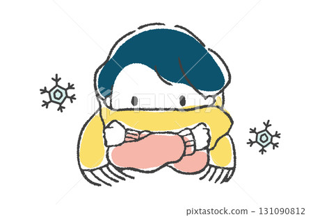 一個女孩戴著圍巾，感覺很冰冷的插圖 131090812