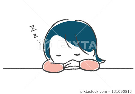 Illustration of a woman sleeping on a desk 131090813