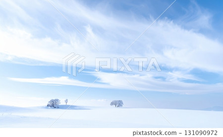 A spectacular winter view of blue skies and silvery snow fields 131090972