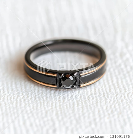 Elegant Black Diamond Ring in Minimalist Design with Unique Band Style 131091176