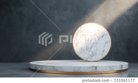 Elegant Round Marble Podium with Soft Light and Minimalist Background 131091177