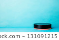 Glossy Round Podium on Blue Background Ideal for Presentations and Exhibitions 131091215